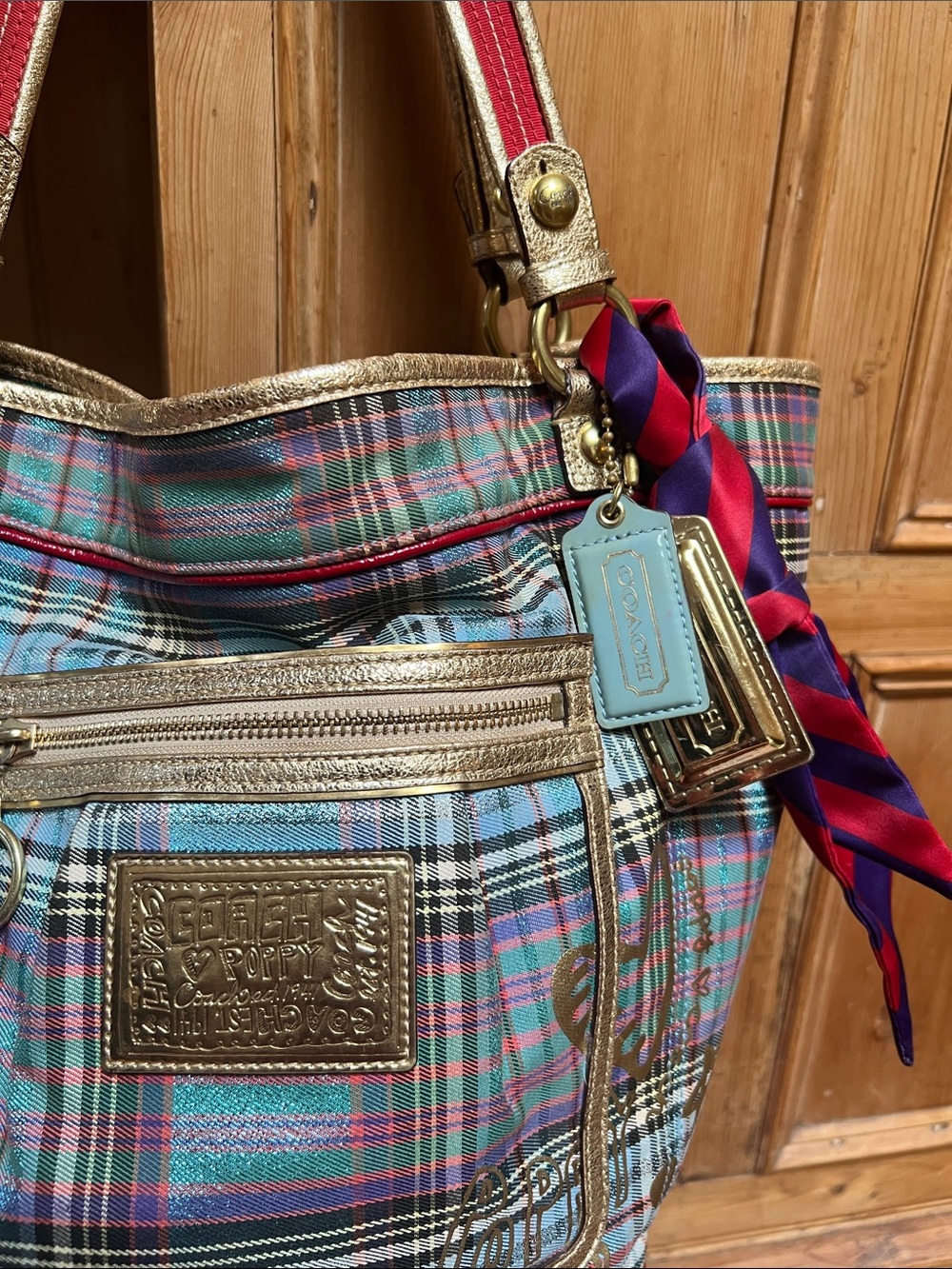 Coach 15887 Poppy Tartan Bella Bucket Tote - Picture 2 of 13
